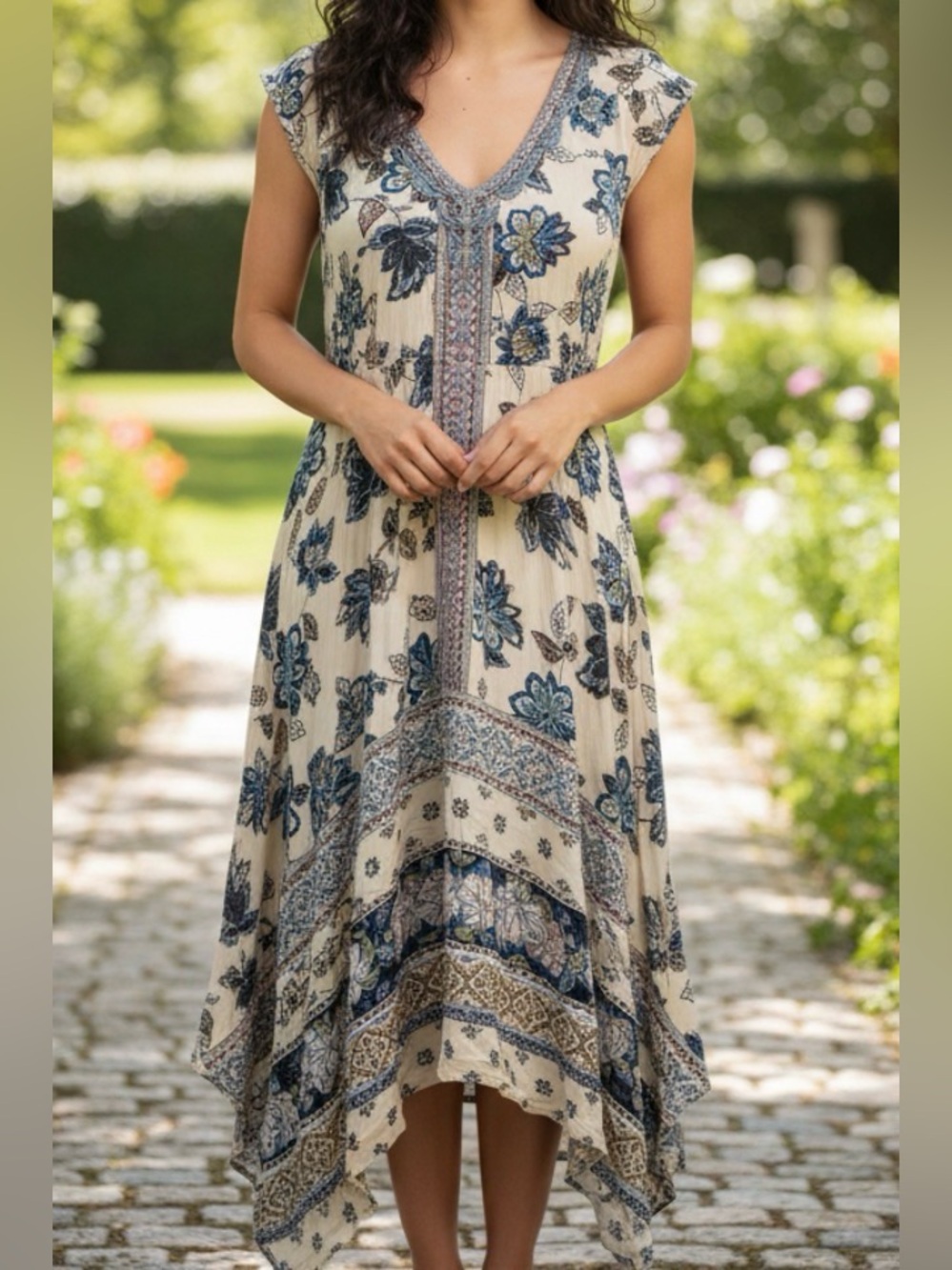 Lola P Floral Border Print Rayon Dress, SMALL